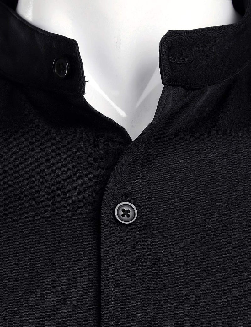 ZEROYAA Mens Hipster Solid Slim Fit Long Sleeve Mandarin Collar Dress Shirts ZLCL08 Solid Black XX-Large - Image 3